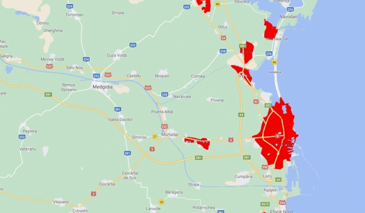 Harta zonelor din Județul Constanța, în care se prelungește carantina