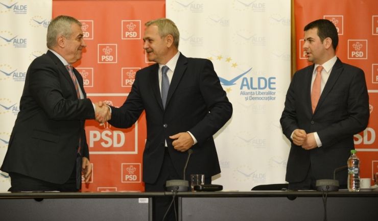 Liderii PSD și ALDE (Călin Popescu-Tăriceanu - stânga, Liviu Dragnea - mijloc și Daniel Constantin - dreapta) vor merge la Cotroceni cu aceeași propunere de premier