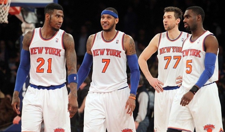 Carmelo Anthony (nr. 7) este vedeta și căpitanul lui New York Knicks