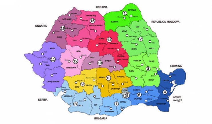 Proiectul inițial prevedea împărțirea României în 16 regiuni