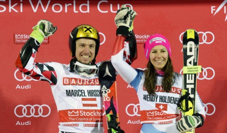 Marcel Hirscher și Wendy Holdener, triumfători pe podiumul de la Stockholm