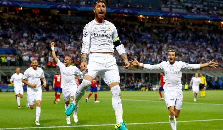 Sergio Ramos şi ceilalţi „galactici au sărbătorit la Milano câştigarea UEFA Champions League  (sursa foto: Facebook UEFA Champions League)