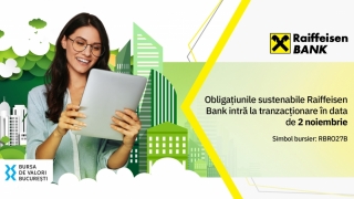 Raiffeisen Bank listeaza a doua emisiune de obligatiuni sustenabile la Bursa de Valori Bucuresti