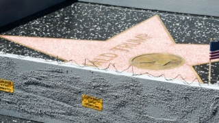 Mini-zid de frontieră în jurul stelei lui Donald Trump de la Hollywood
